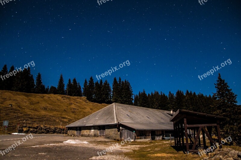 Starry Sky Farmhouse Star Mountains Long Exposure