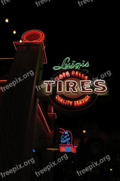 Luigi's Tires Disneyland Racers Neon Sign