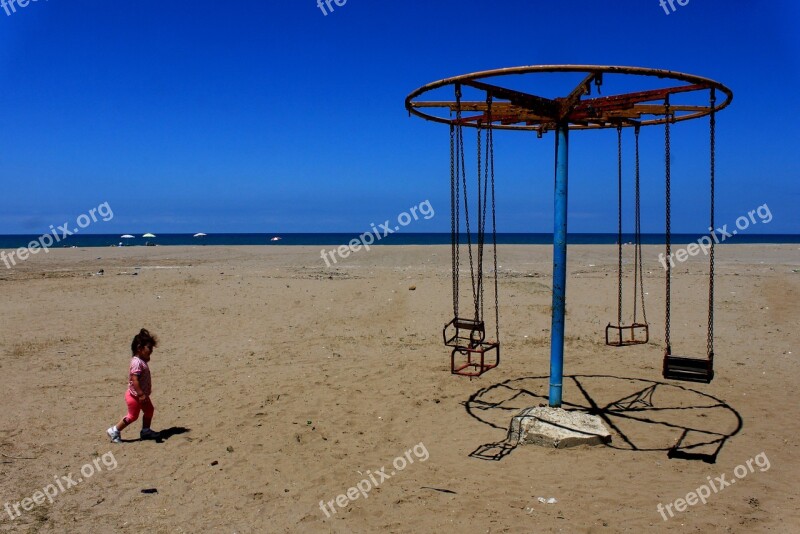 Swing Child Beach Horizon Line Free Photos