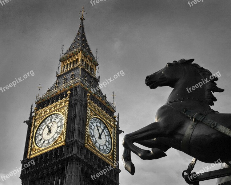 Big Ben Horse Black Statue Tower