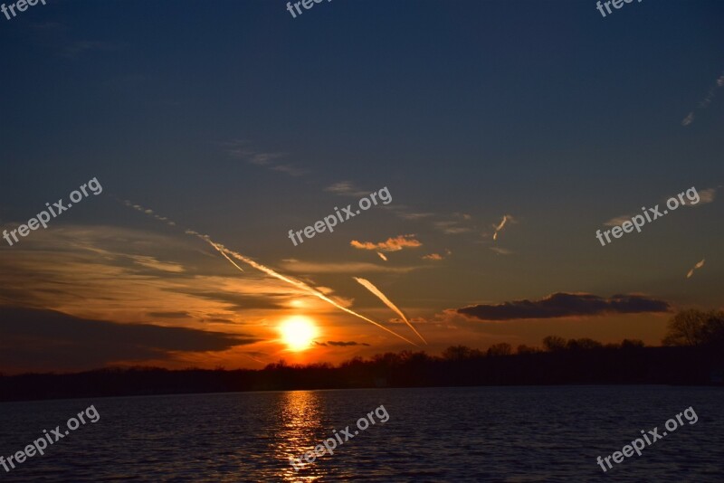 Sunset Lake Dusk Light Sky