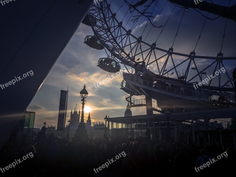 Sunset London London Eye Thames Free Photos