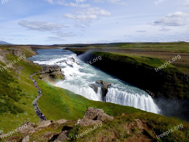 Gullfoss Waterfall Iceland Powerful Fall