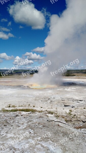 Yellowstone Water Sky Steam Geyser