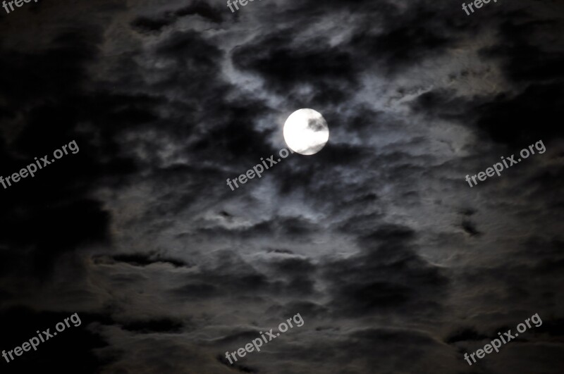 Moon Night Sky Slouds The Dramatic