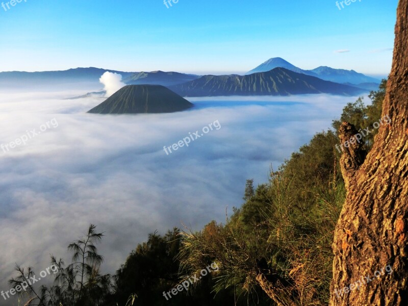 Volcano Bromo Indonesia Clouds Fog