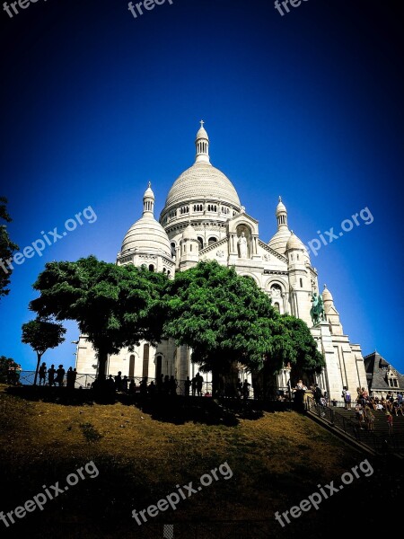 Basilica Sacred Heart Paris France Blue Sky