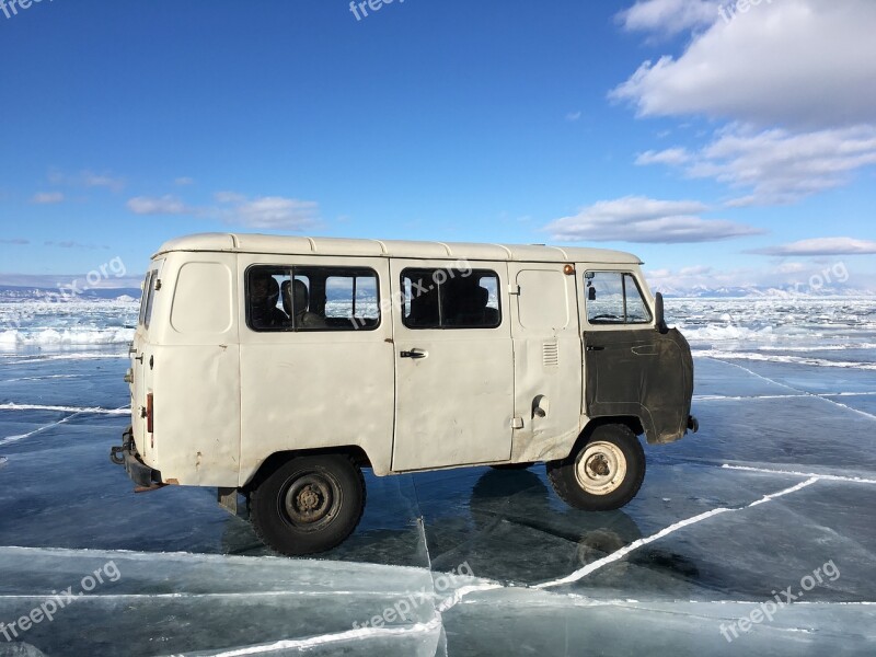 Russia Lake Baikal Mini Bus Old Car Ice