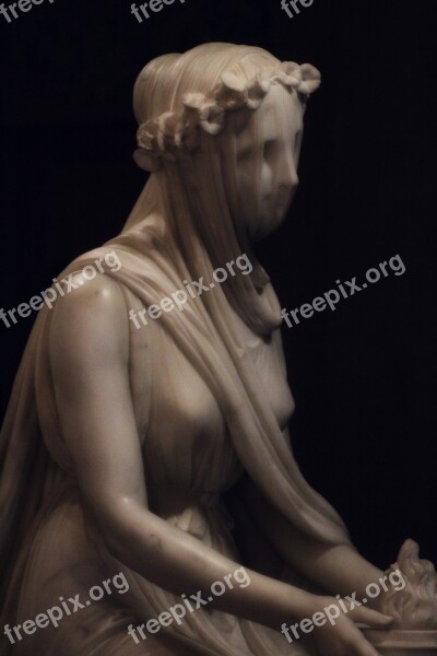 Veiled Vestal Virgin Marble Statue Raffaele Monti