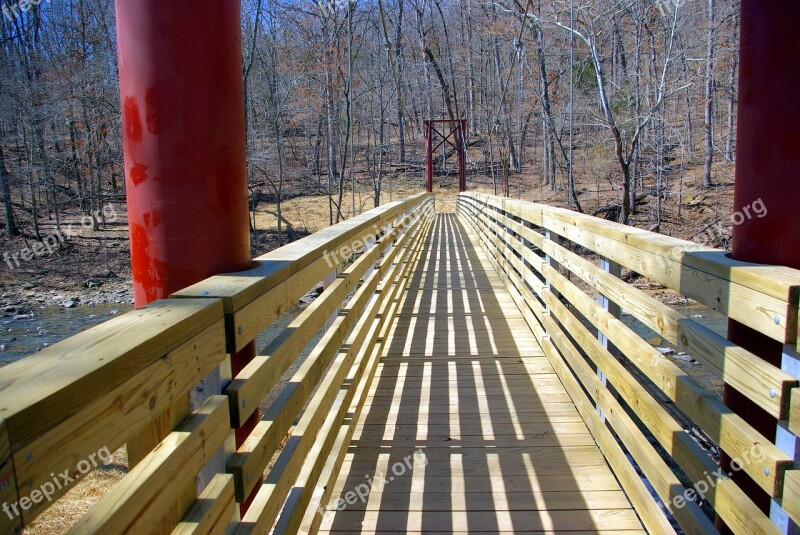 Footbridge Over Lee Creek Wood Suspension Bridge Metal