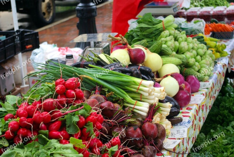 Farm Market Vegetables Radishes Onions Beets Greens