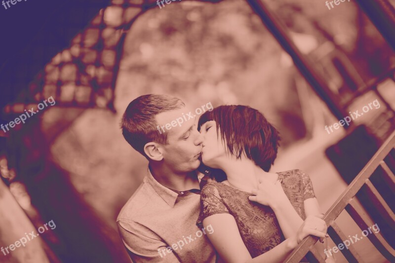 Love Kiss Couple Wedding Retro