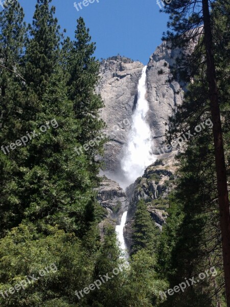 Yosemite Bridal Veil Falls Waterfall Trees Scenery