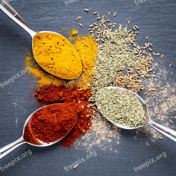 Spices Turmeric Oregano Paprika Food