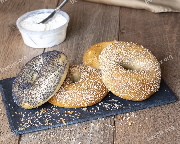 Bagels Food Breakfast Sesame Snack