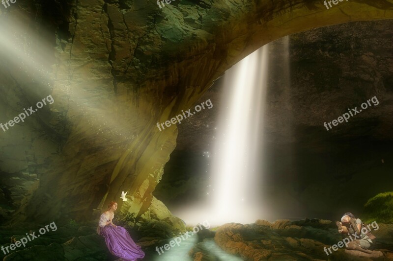 Fantasy Dreams Cave Fairytale Waterfall