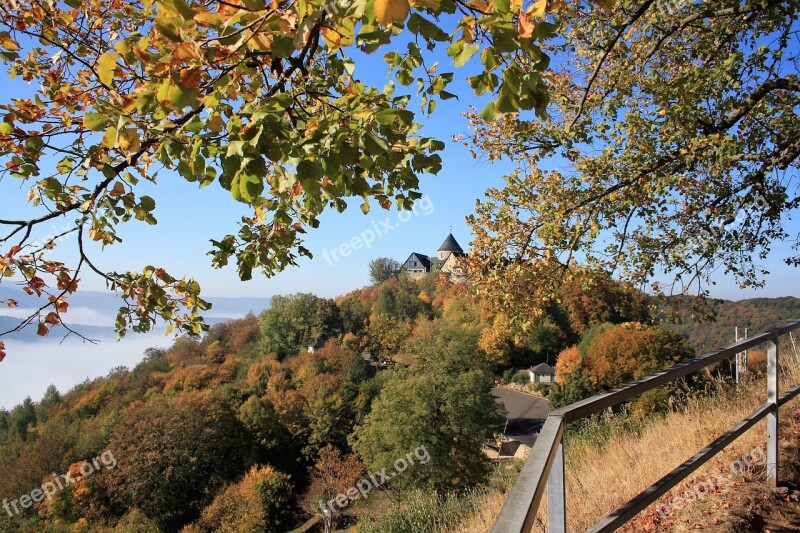 Castle Waldeck Autumn Landscape Trees Schlossberg