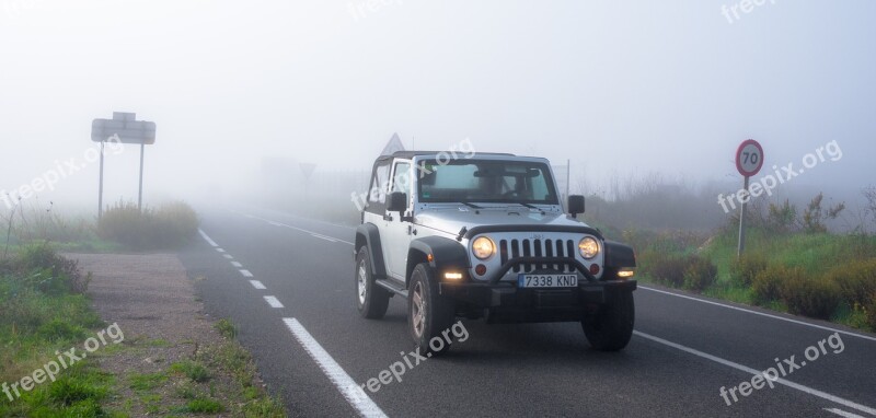 Fog Road Car Travel Danger