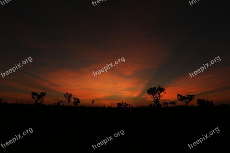 Sunset Desert Outback Sunrise Golden Rays