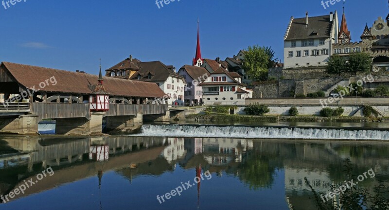 Town Bremgarten Old Wooden Bridge Reuss Historic Center