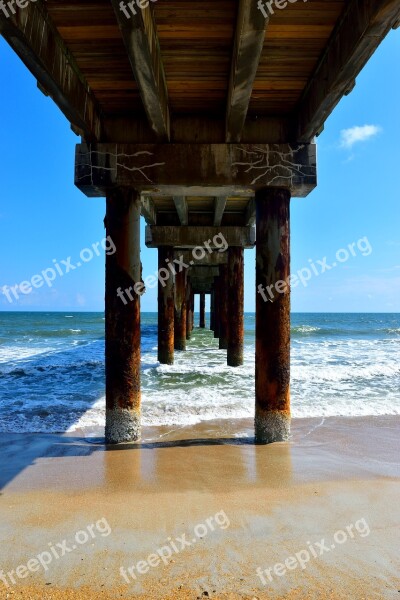 Fishing Pier Below Ocean Sea Underneath