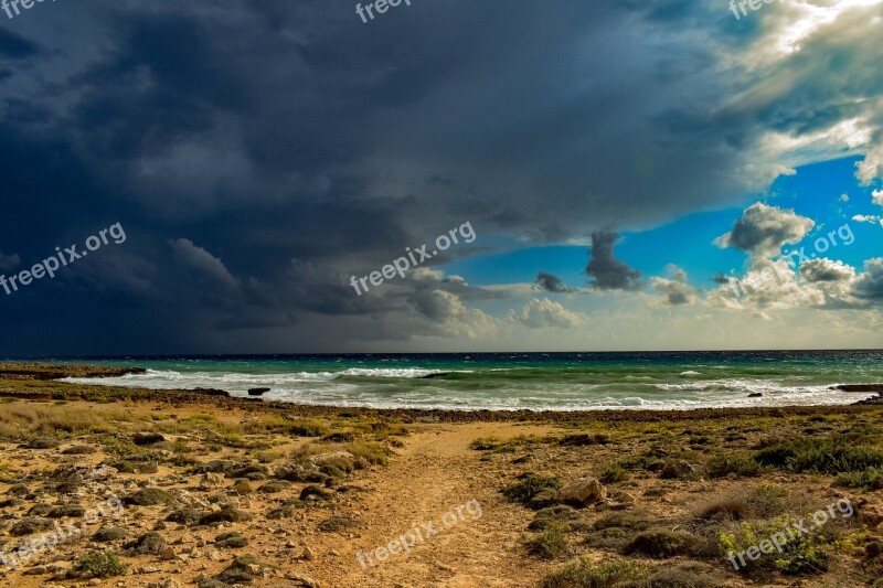 Rocky Coast Sea Sky Clouds Dramatic