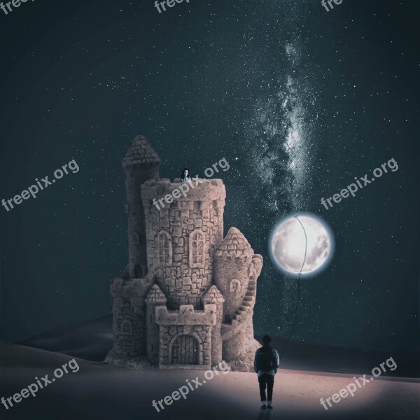 Sandcastle Castle Moon Fantasy Landscape