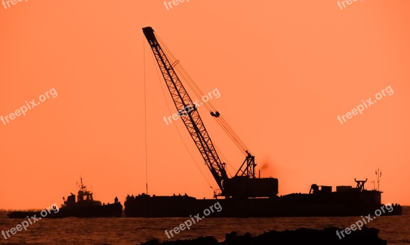 Crane Floating Working Construction Harbor