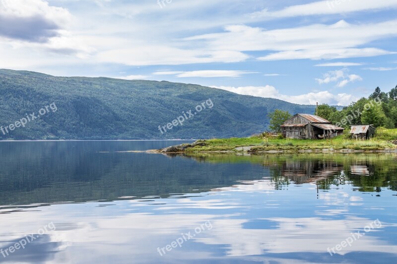 Fjord Boat House Water Reflection Summer