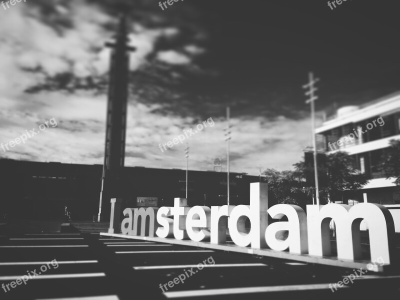 I Amsterdam Olympic Stadium Netherlands Black And White Letters