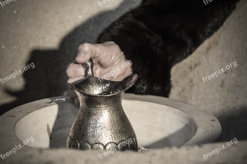 Silver Tankard Woman's Hand Old Coat Of Skin Stone