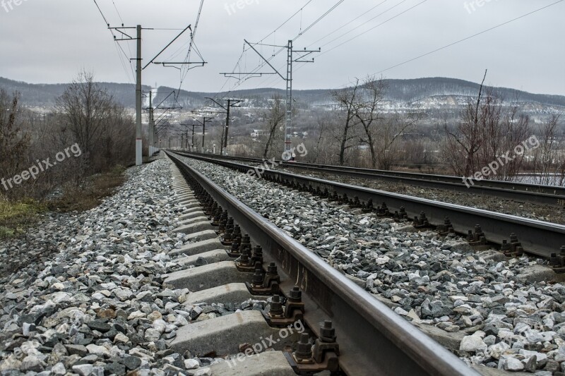 Railway Rails Sleepers Train Elektrichka