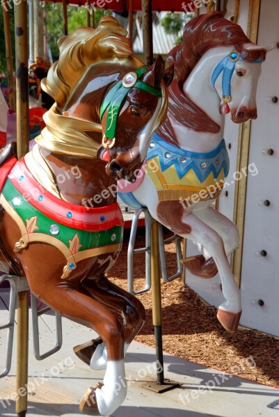 Merry Go Round Horses Colorful Fun Carousel