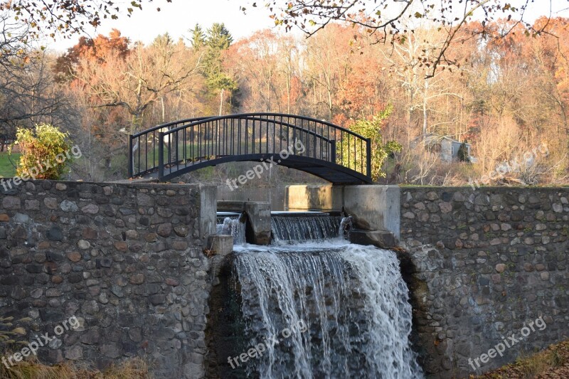 Michigan Footbridge Waterfall Autumn Park