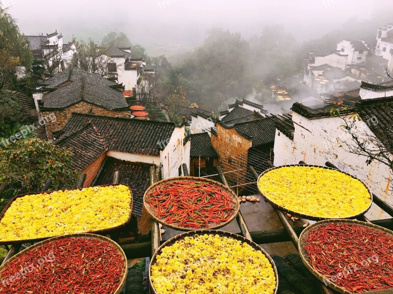 Huang Ling Scenery Sun Qiu Roof Old Town