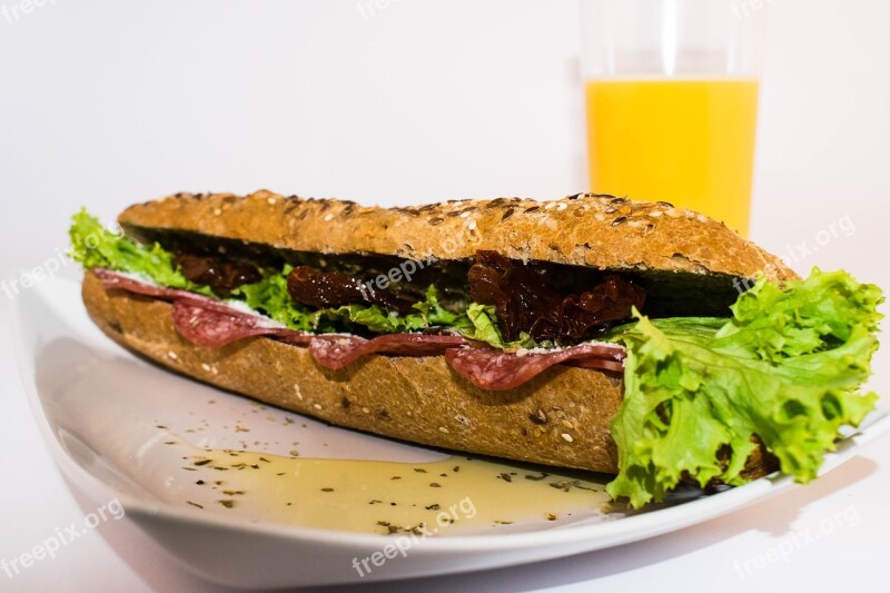 Breakfast Orange Juice Sandwich Food Bread