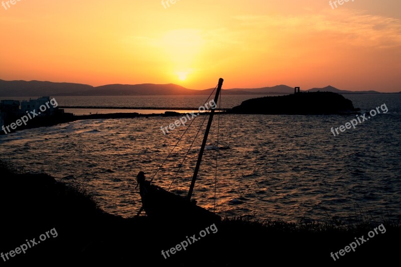 Greece Naxos Sunset Travel Sea