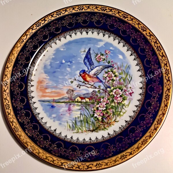 Porcelain Plate Hand Painted French Porcelain Factory Rand In Cobalt Blue And Gold