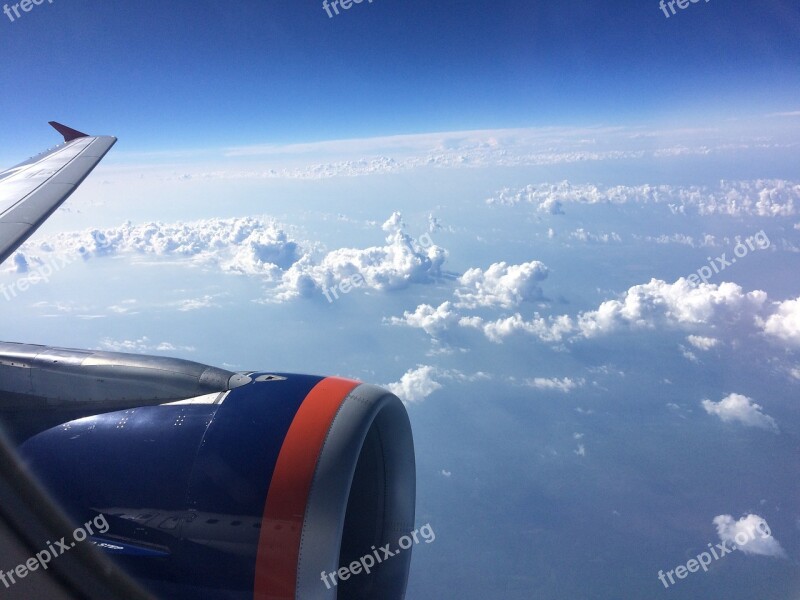 Sky Clouds Plane View From The Window Blue