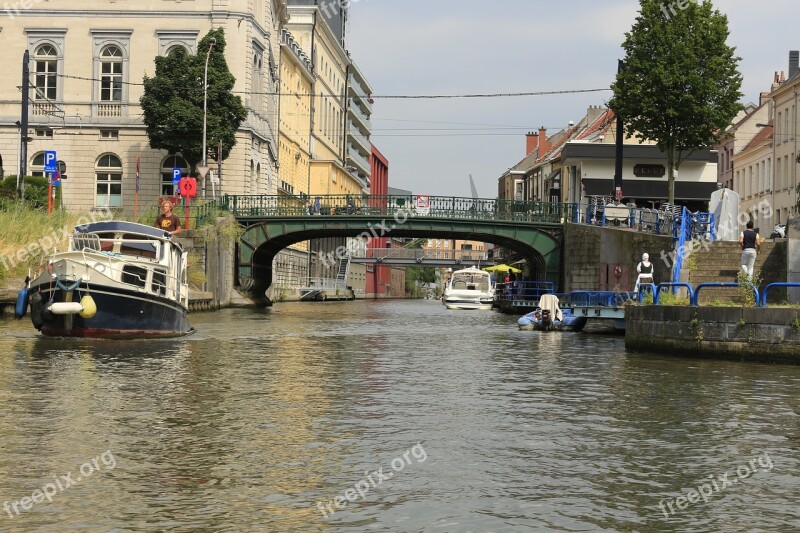 Ghent Boat Waterway Belgium Tourist