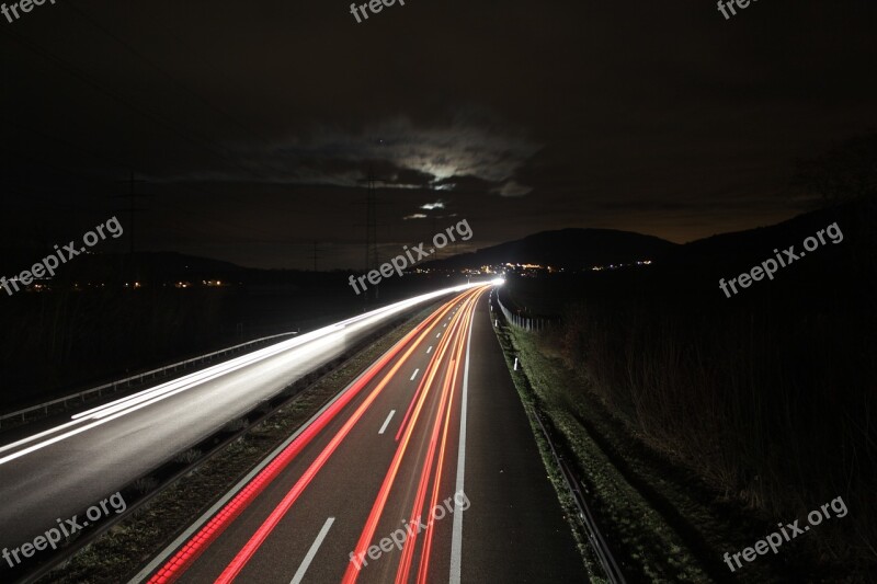 Highway Road Lights Long Exposure Night