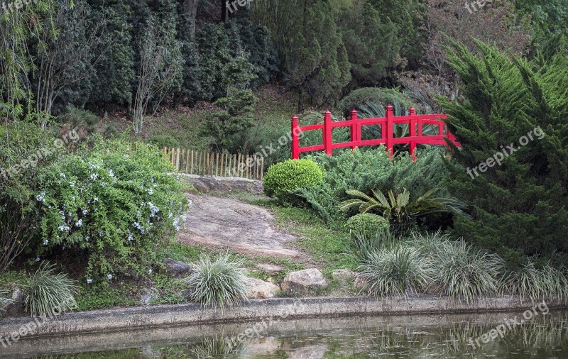 Garden Japanese Japanese Garden Lake Red Bridge