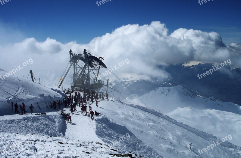 Ski Holiday Gondola Cable Car Clouds Snow