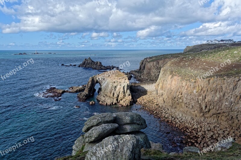 Landscape Sea Coast Rock Cornwall