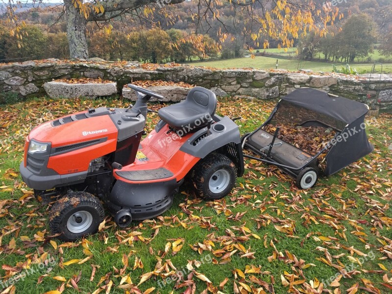 Tractor Lawn Mower Picks Up Leaves Free Photos