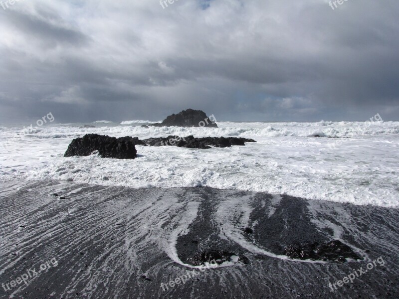 Ocean Sky Rocky Beach Waves Sea