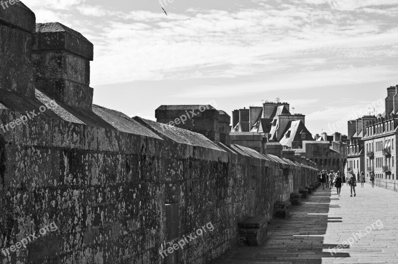 Rampart Saint Malo Pierre Brittany Black And White