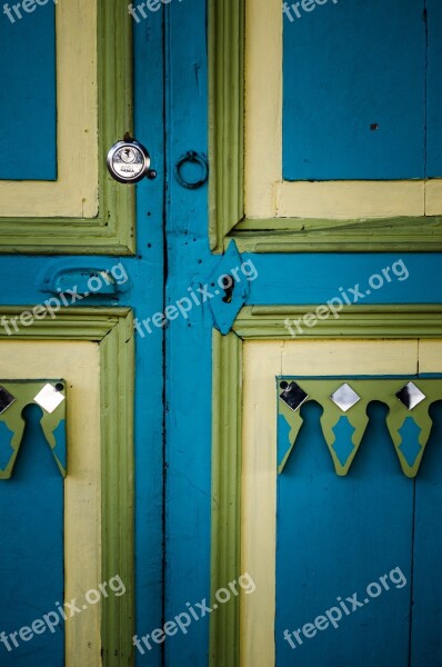 Door Lock Blue Yellow Rustic