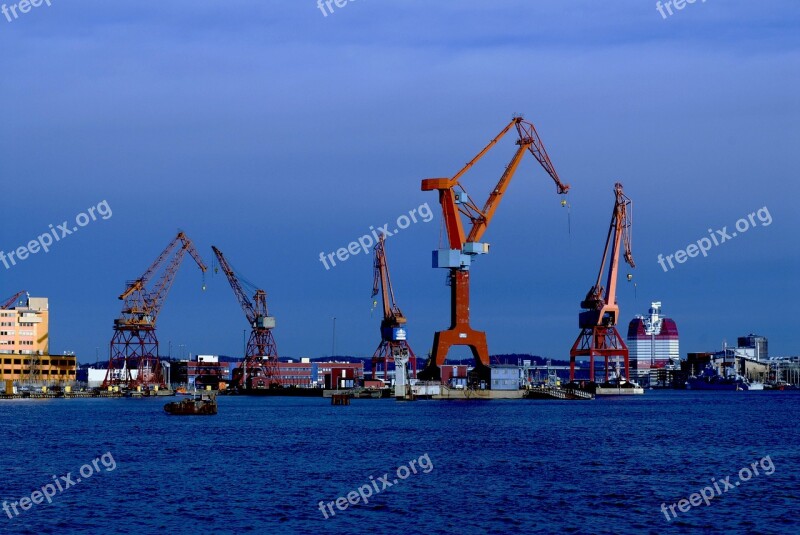 Port Cranes Industrial Boatyard Water