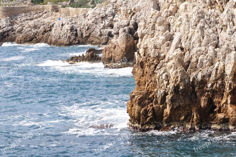 Rough Sea Juan Les Pins Waves Sea Cliff